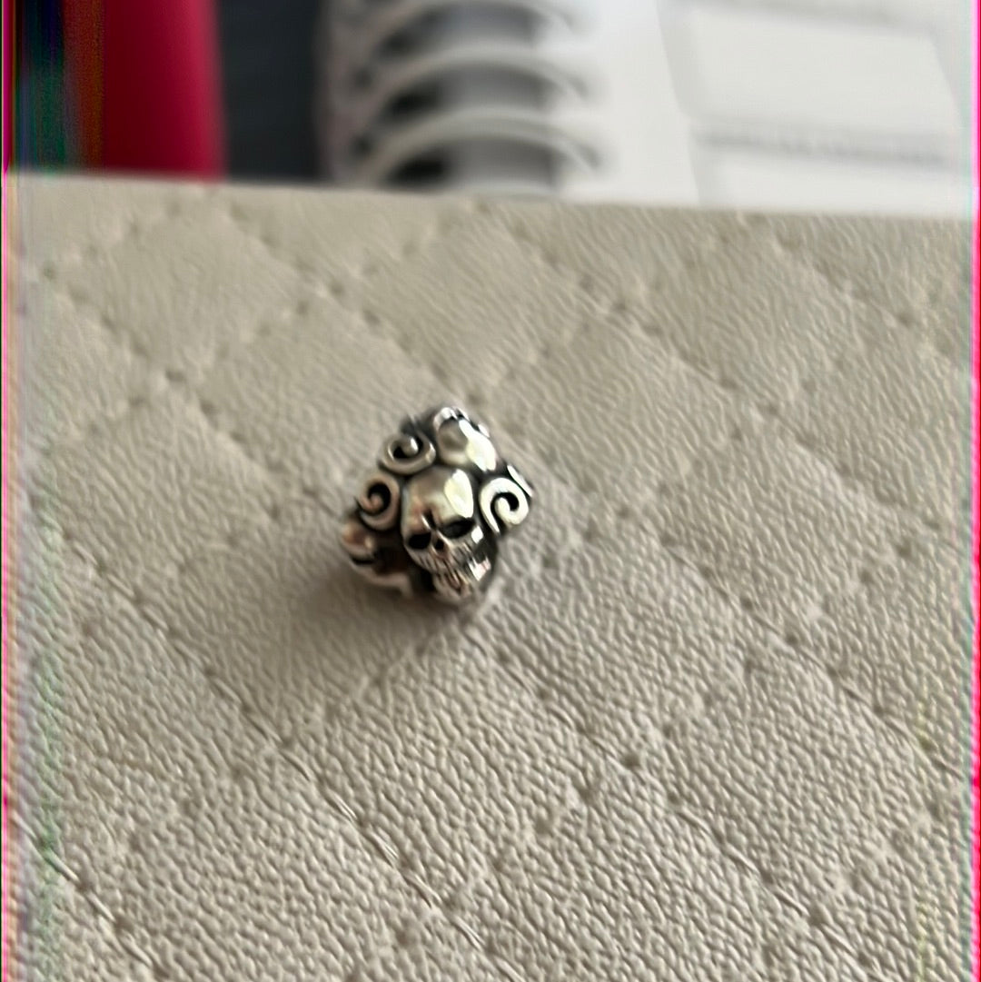 Sterling Silver Skull and Swirl Charm