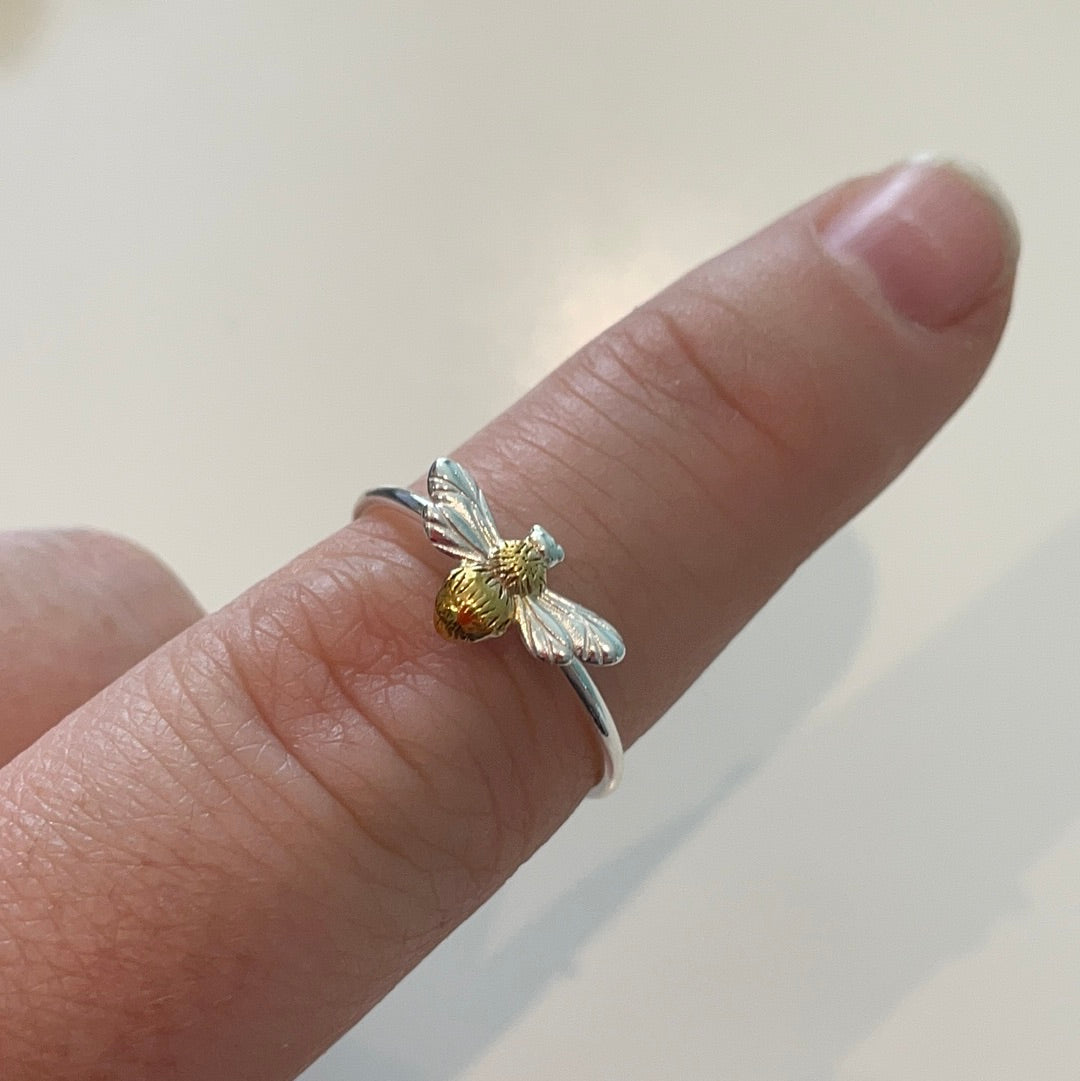 Brand New Gold Plated Sterling SIlver Bumble Bee Ring 2 Sizes