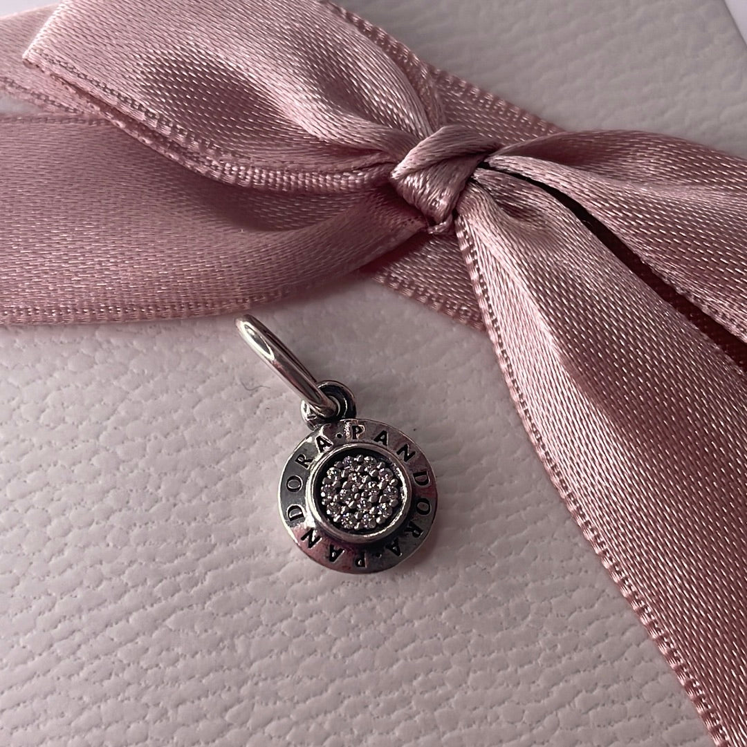 Genuine Pandora Pave Dangle Logo Pendant Charm