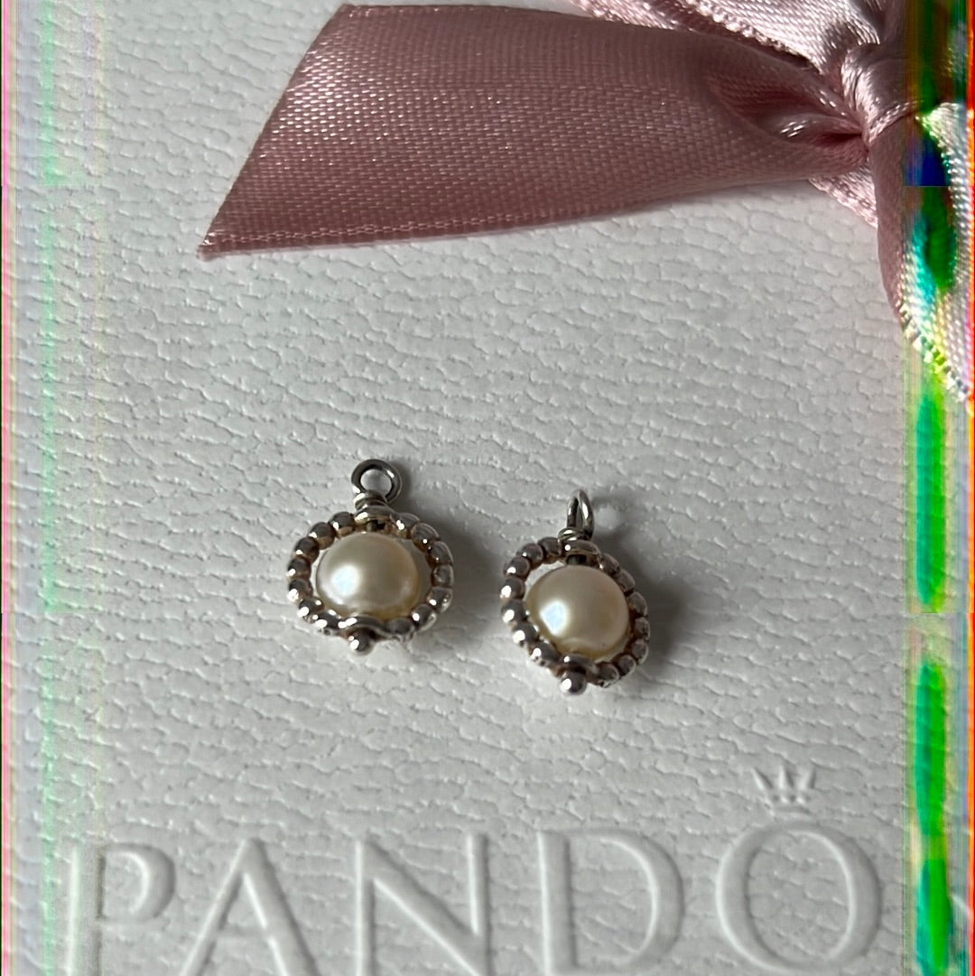 Genuine Pandora RARE and HTF Compose Pearl Dangle Earring Charms