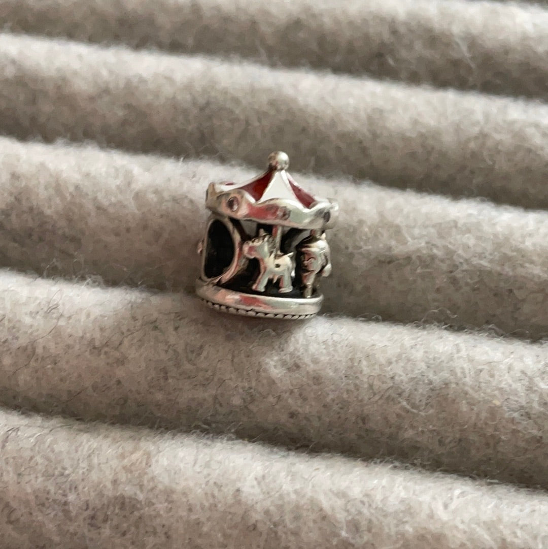 Genuine Pandora Christmas Enamel Merry Go Round Charm With 'Love, Peace, Believe'