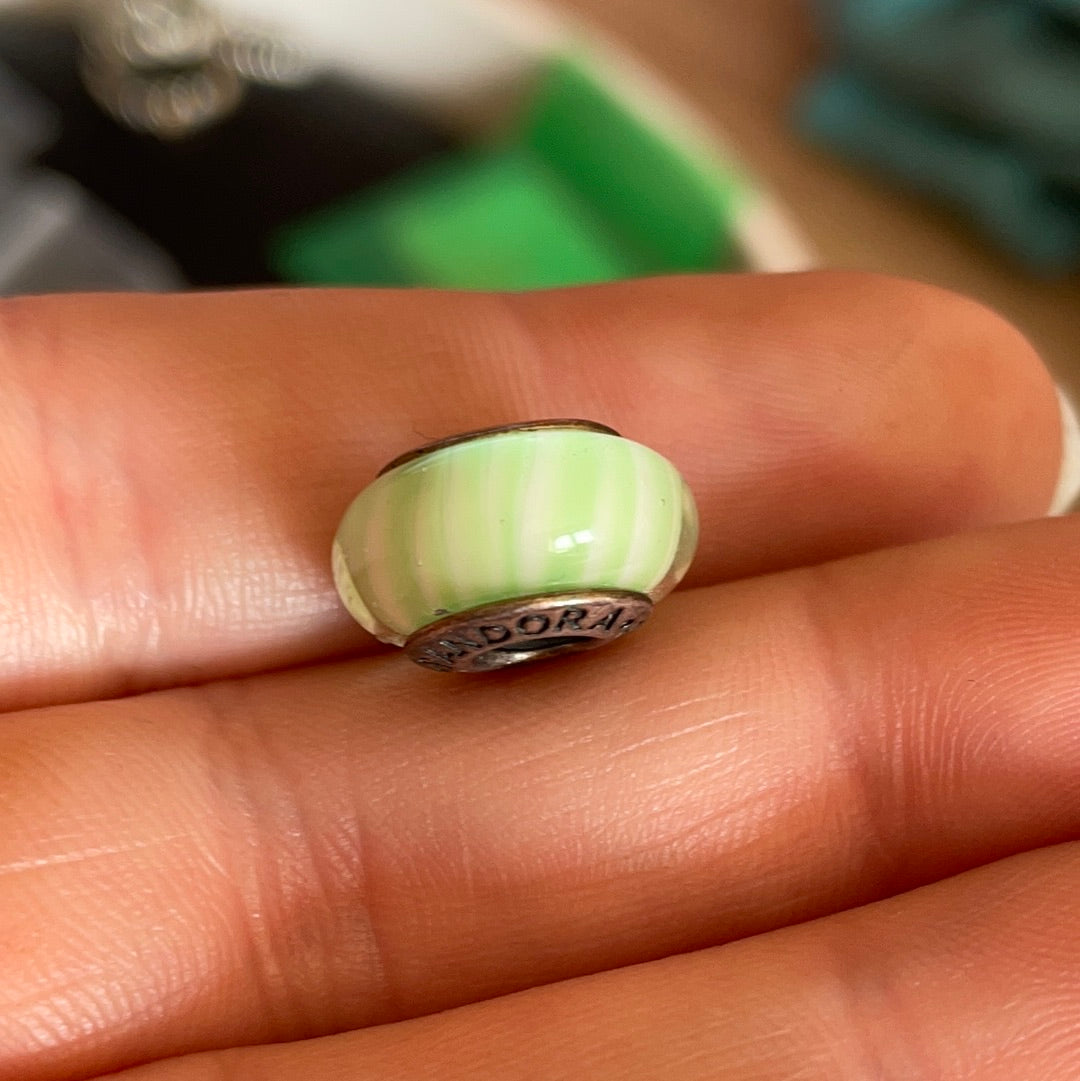 Genuine Pandora Candy Stripe Murano in Green