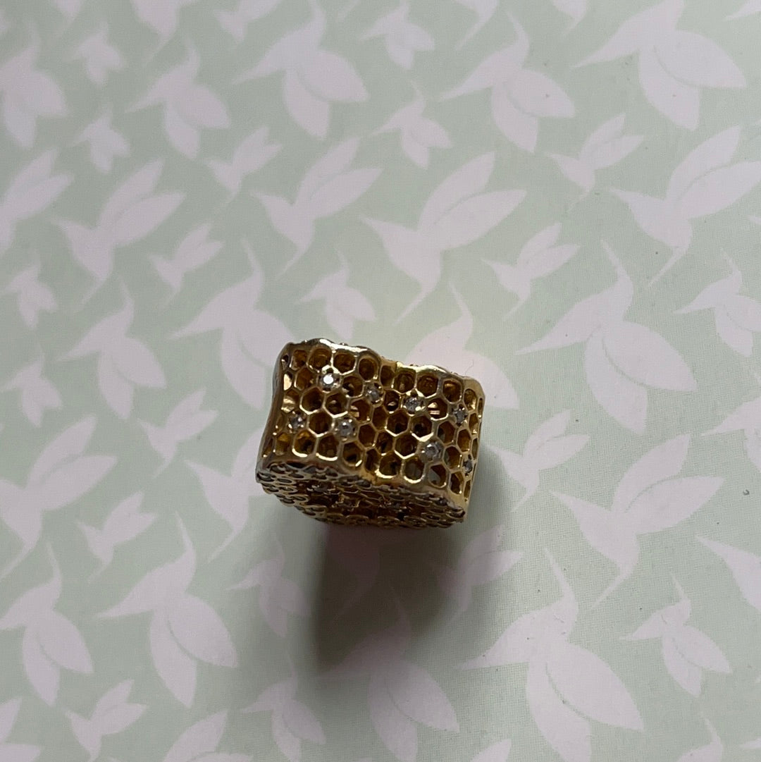 Genuine Pandora Shine Gold Pave Honeycomb Openwork Charm