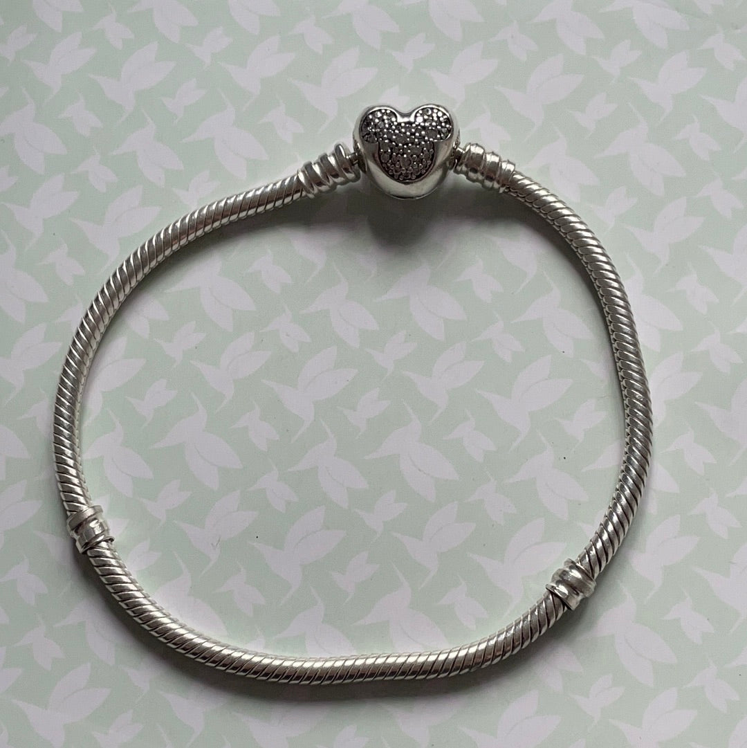 Genuine Pandora Disney Mickey Mouse Ears Pave Clasp Bracelet Size 19cm