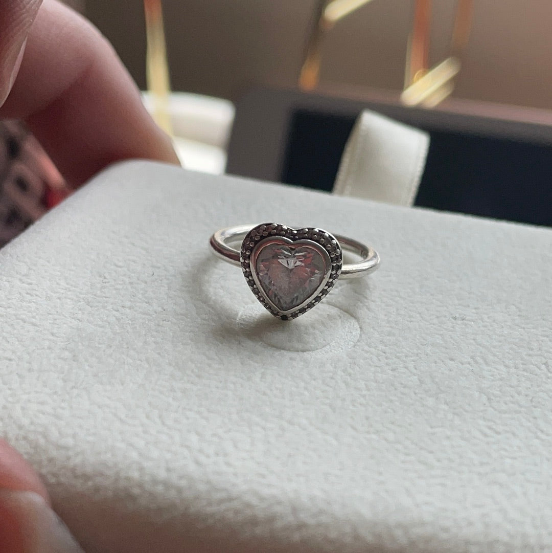 Genuine Pandora Heart Clear Stone Ring Pave Size 54