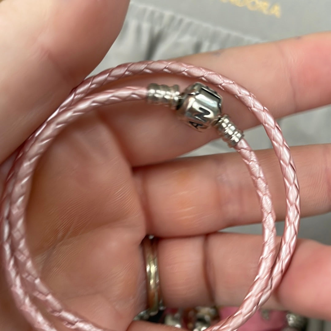 Genuine Pandora Double Wrap Leather Bracelet in Pink