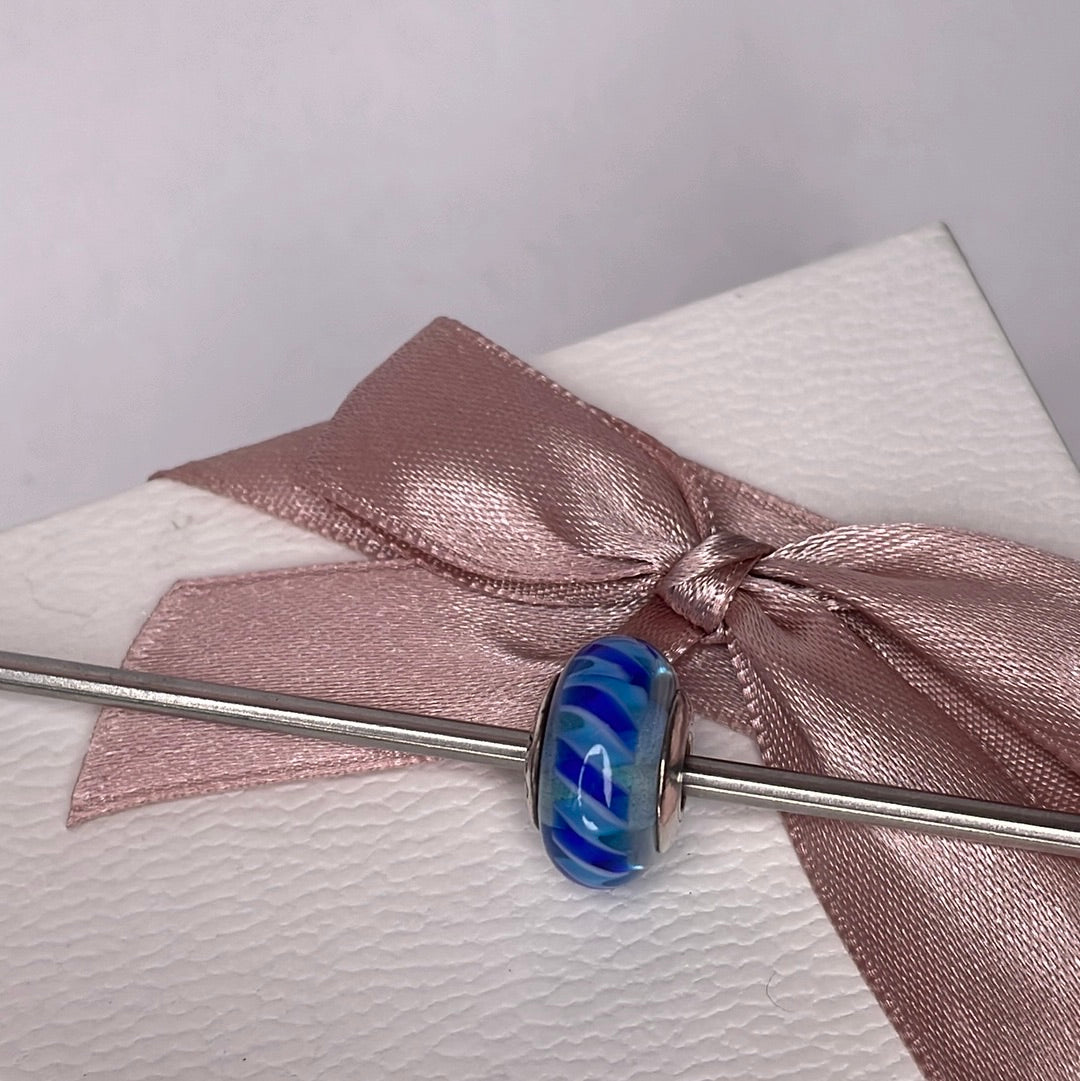 Genuine Pandora Blue Stripe Murano Glass Charm