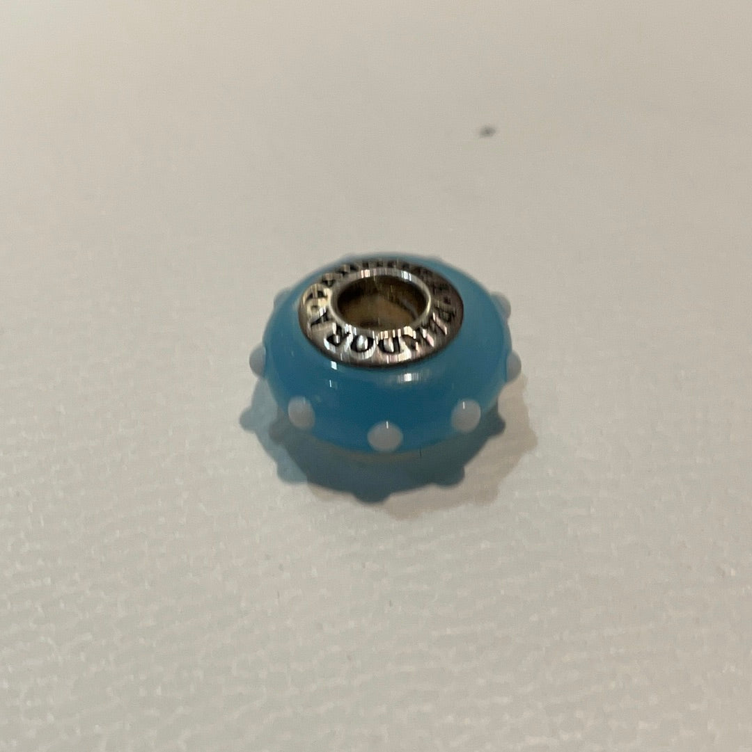 Genuine Pandora Baby Blue Seeing Spots Murano Charm with White Spots