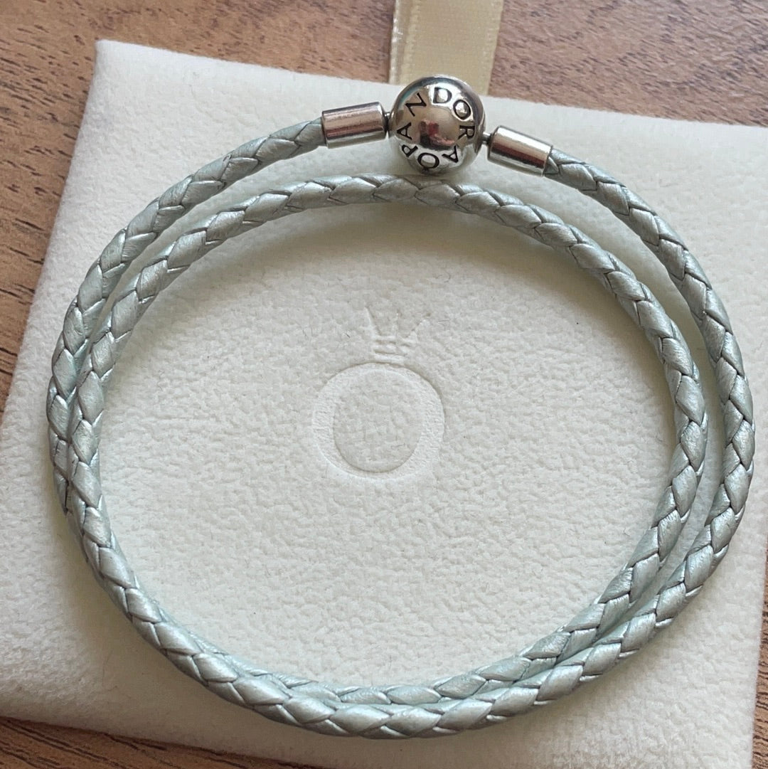 Genuine Pandora Double Wrap Leather New Style Clasp Light Blue