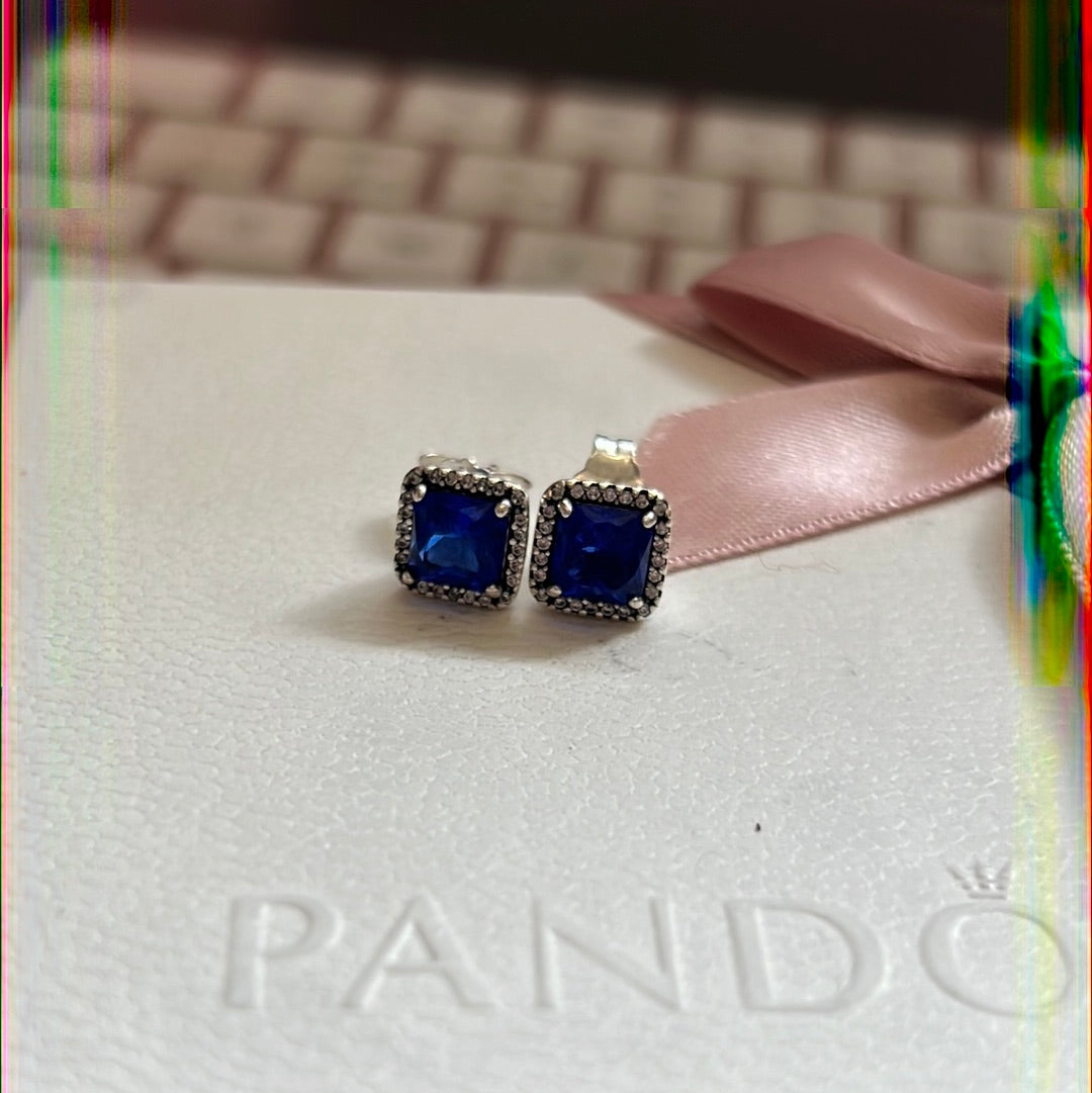 Genuine Pandora Beautiful Blue Square Earrings Studs