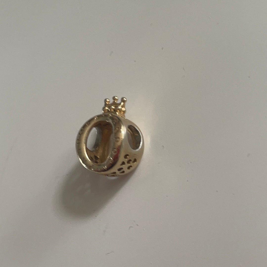 Genuine Pandora Shine Gold Logo O With Crown Charm
