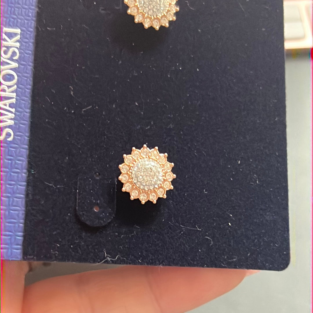 Genuine Swarovski Pave Crystal Flower Sunflower Stud Earrings
