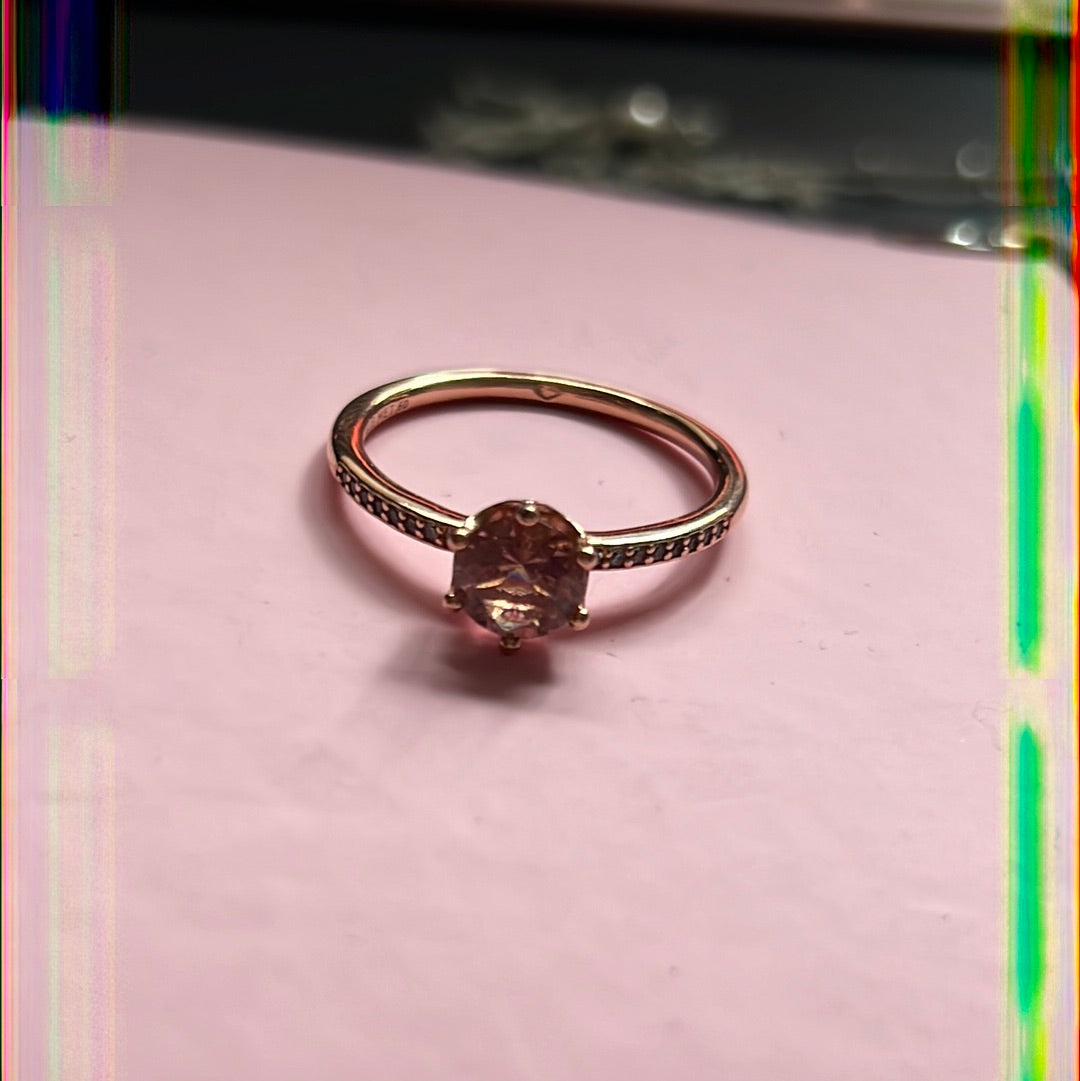 Genuine Pandora Rose Gold Pink Stone Crown Ring Size 60