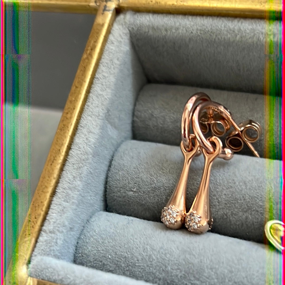 Genuine Pandora Rose Gold Love Pod CZ Hoop Dangle Earrings