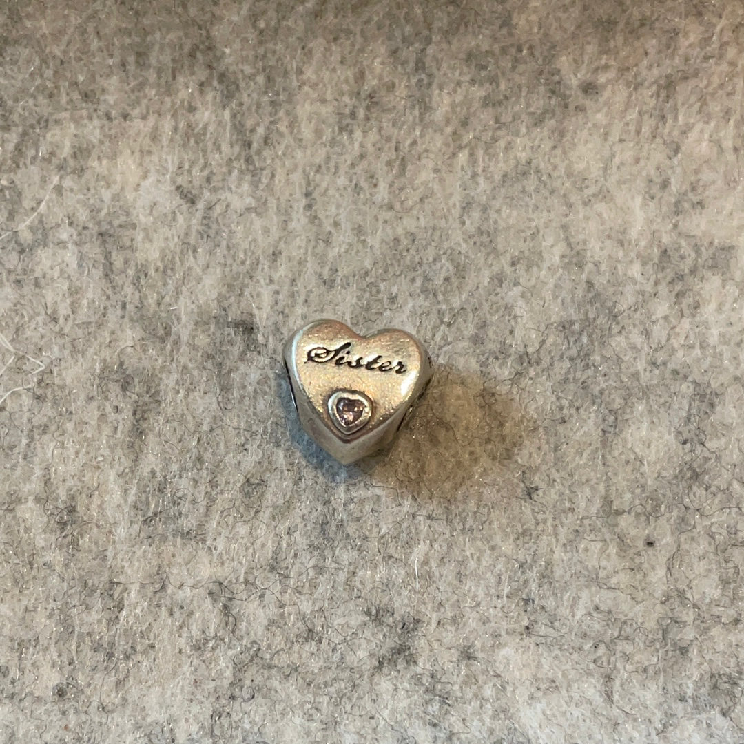 Genuine Pandora Sister Heart Charm with Stone