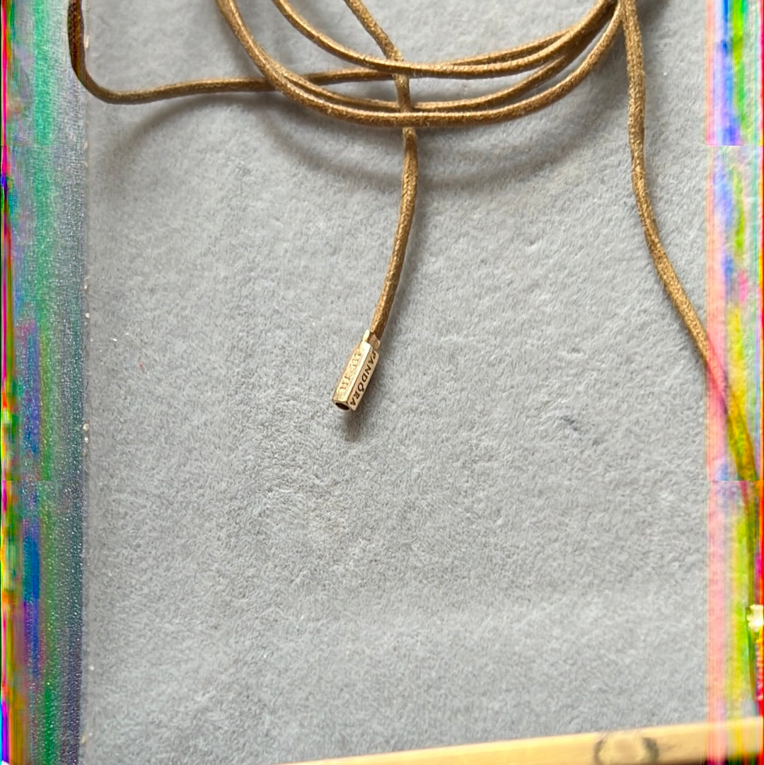 Genuine Pandora Light Tan Leather Lariat String with Solid Gold G585 Ends Rare 90cm