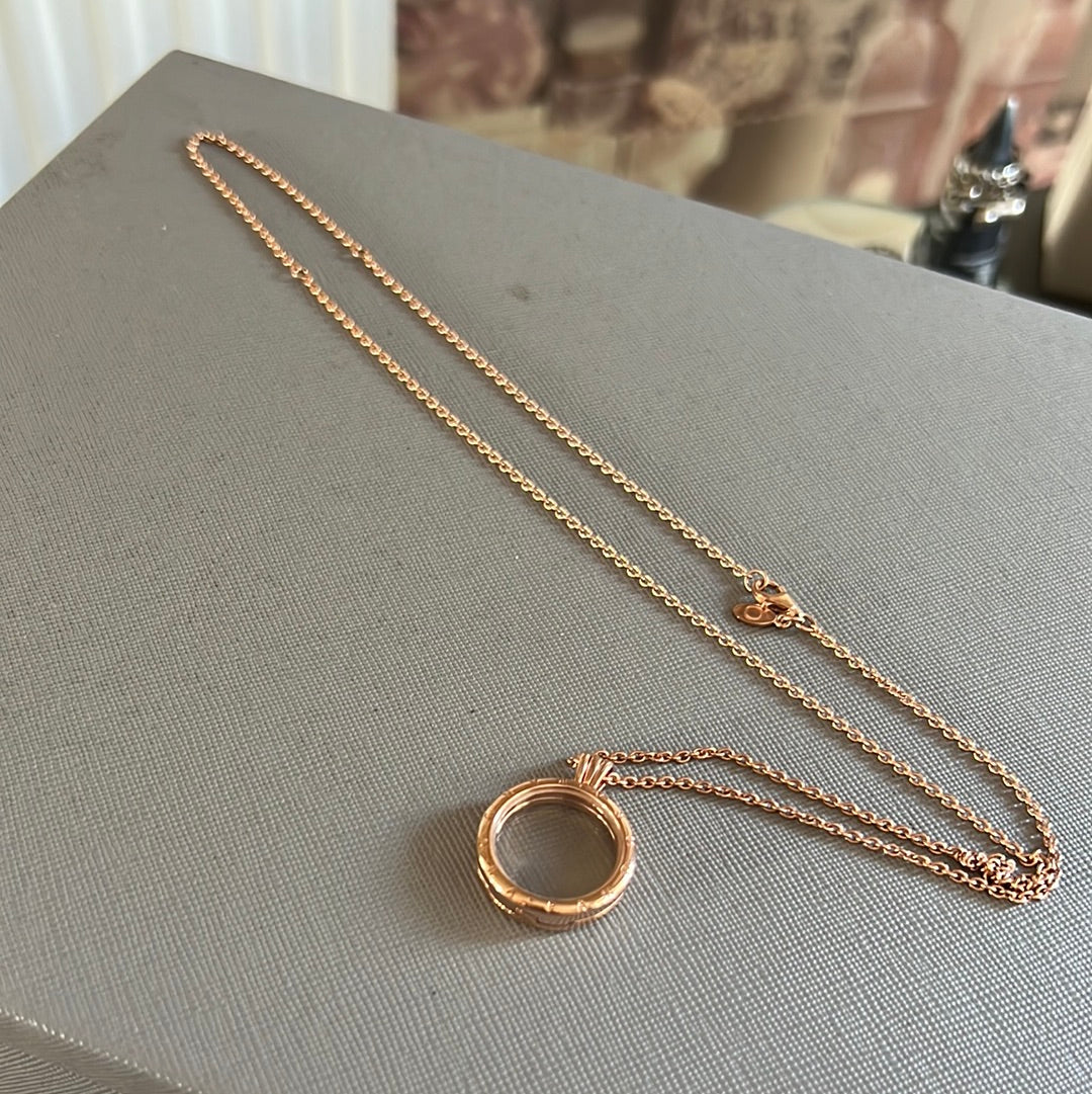 Genuine Pandora Rose Gold Medium Memory Locket Petite Pendant With 60cm Rose Gold Chain