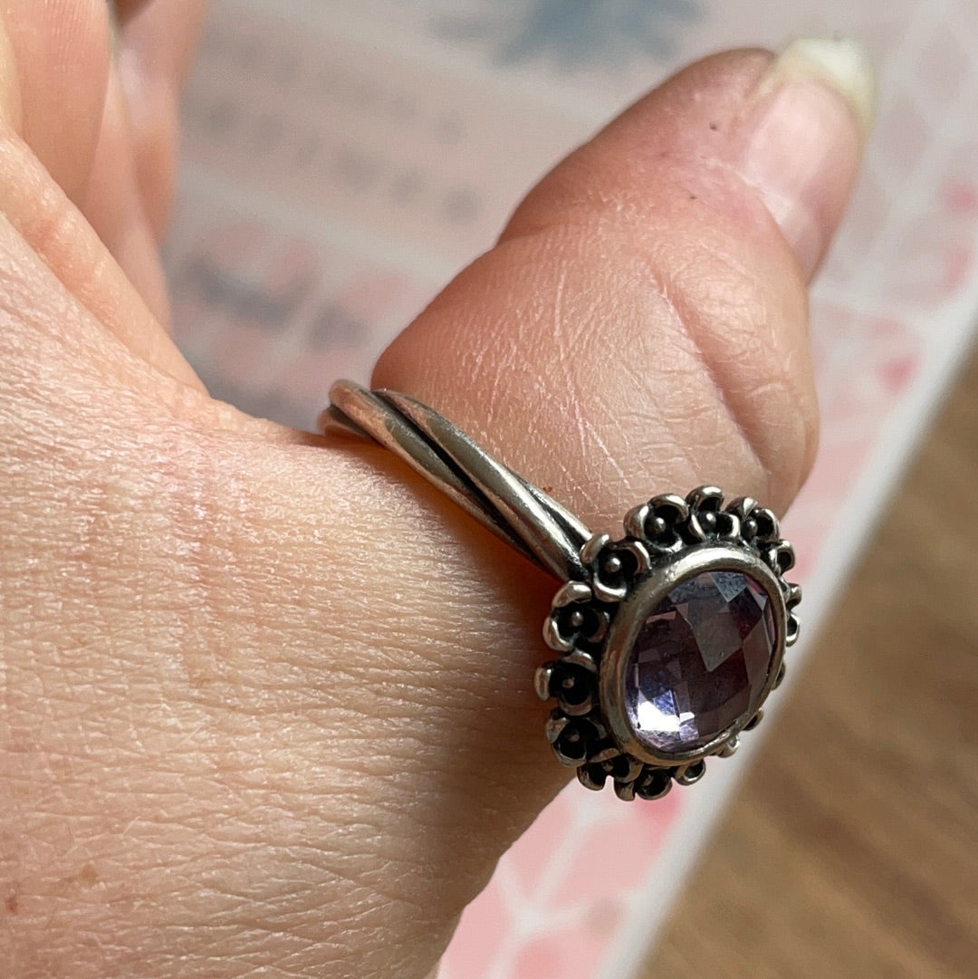 Genuine Pandora Purple Floral Elegance Stone Ring Size 54 HTF