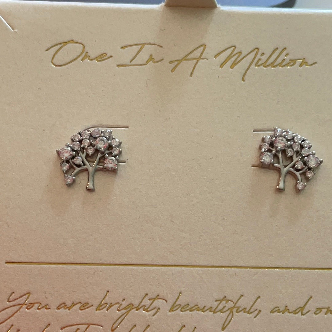 Brand New Sterling Silver Family Tree Pave Earrings BEAUTIFUL