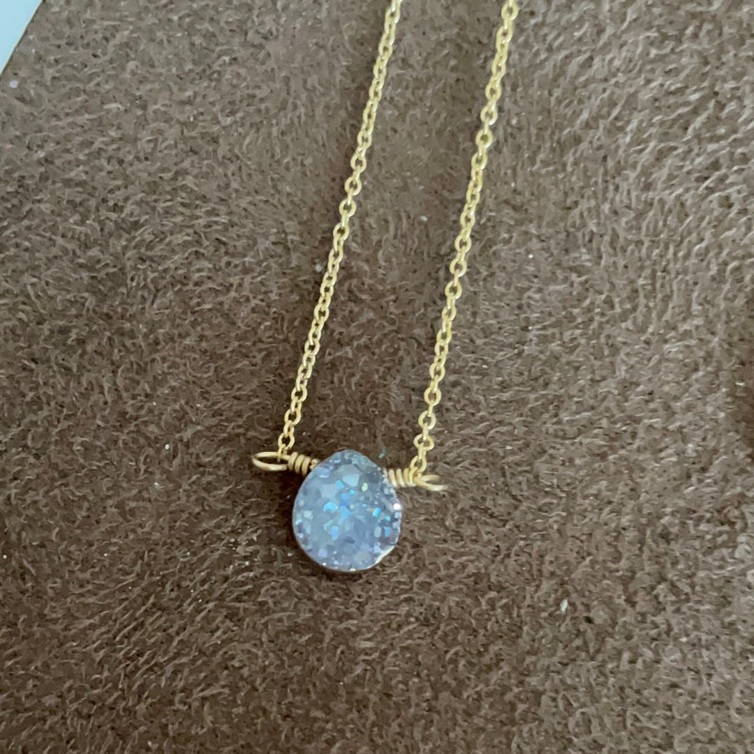 Brand New Pave CZ Blue Sparkle Gemstone Spiritual Sterling Silver Gold Plated Necklace