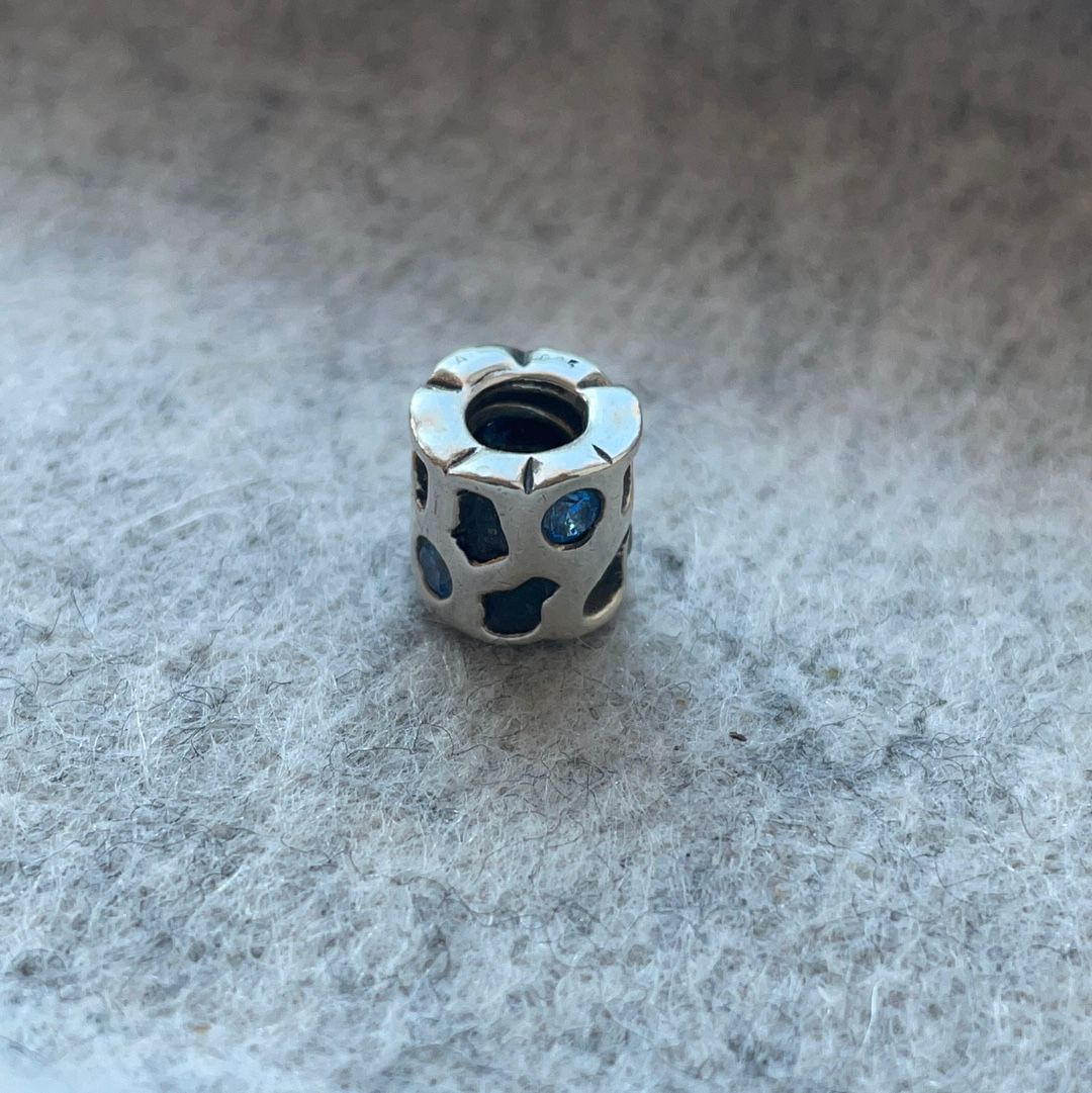 Genuine Pandora Silver Blue Pond CZ Stone Charm Retired