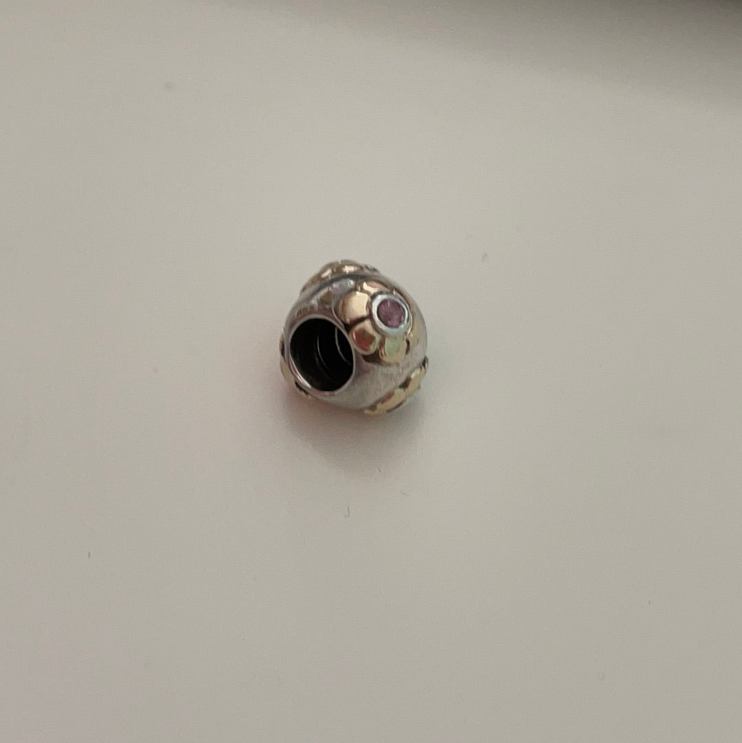 Genuine Pandora Two Tone Flower Charm With Clear CZ Retired