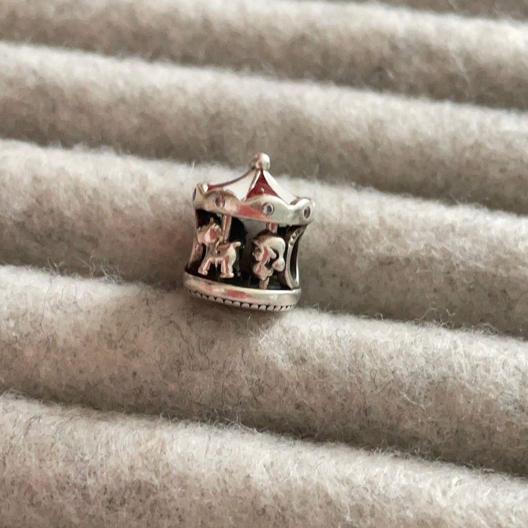 Genuine Pandora Christmas Enamel Merry Go Round Charm With 'Love, Peace, Believe'