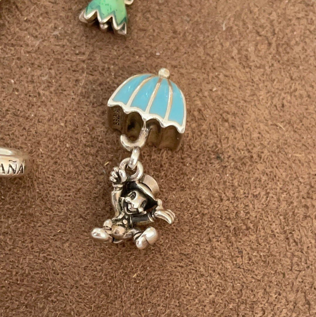 Genuine Pandora Disney Jiminy Cricket With Blue Enamel Umbrella Charm