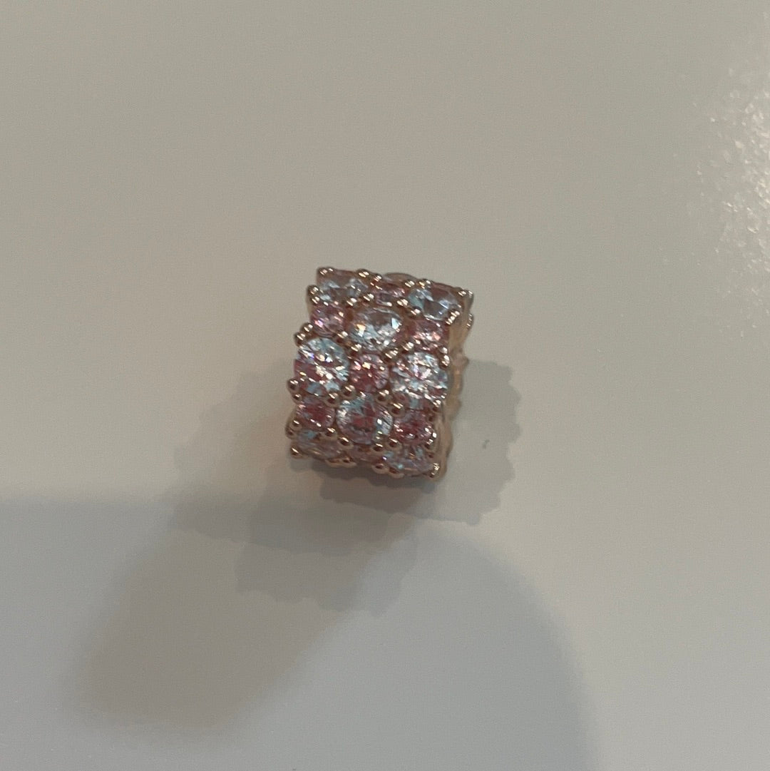 Genuine Pandora Rose Gold Pave Sparkle Charm Clear & Light Pink CZ