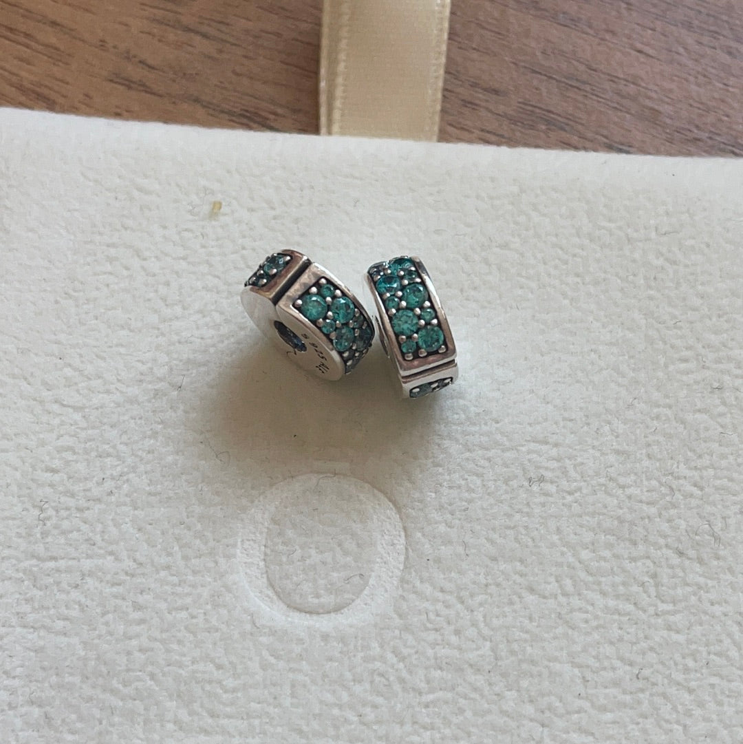 Genuine Pandora Pave Turquoise Teal Silicone Insert Clips