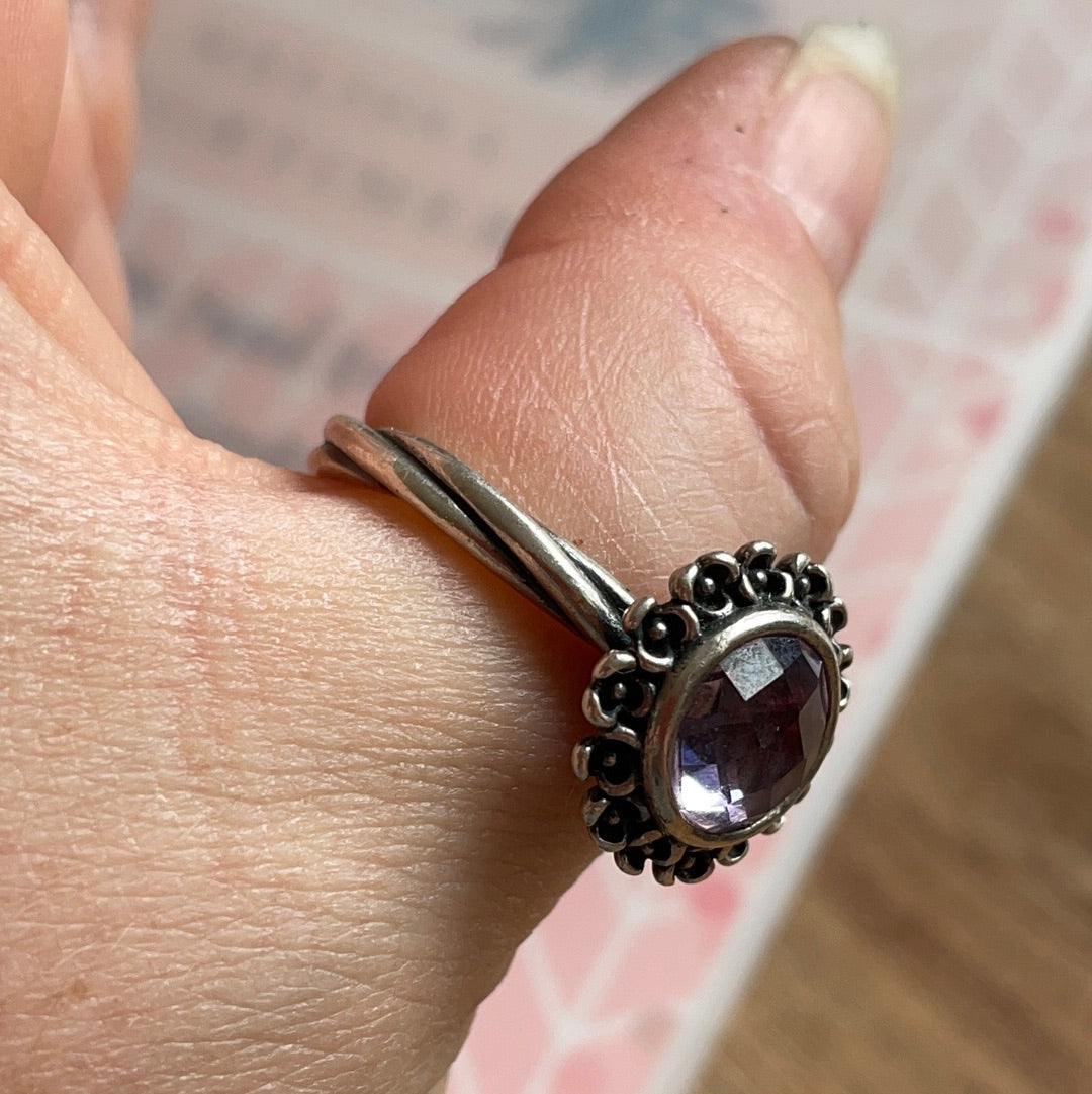 Genuine Pandora Purple Floral Elegance Stone Ring Size 54 HTF