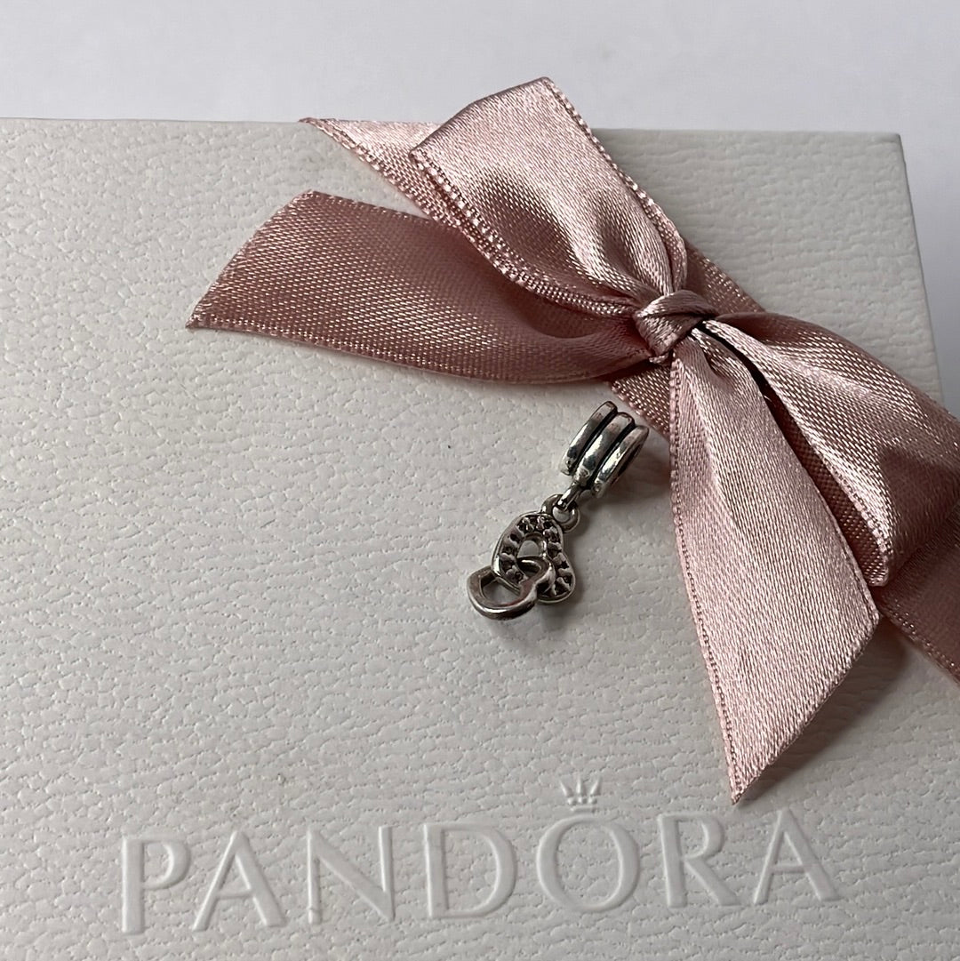 Genuine Pandora Dangle Double heart Pave Interlinked
