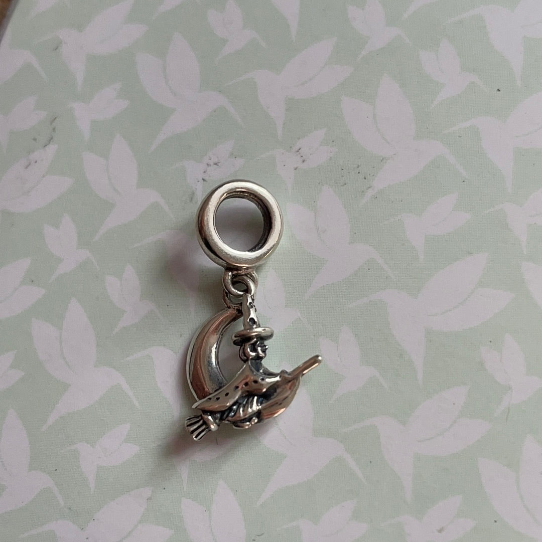 Genuine Chamilia Witch on a Broom Moon Halloween Dangle Charm