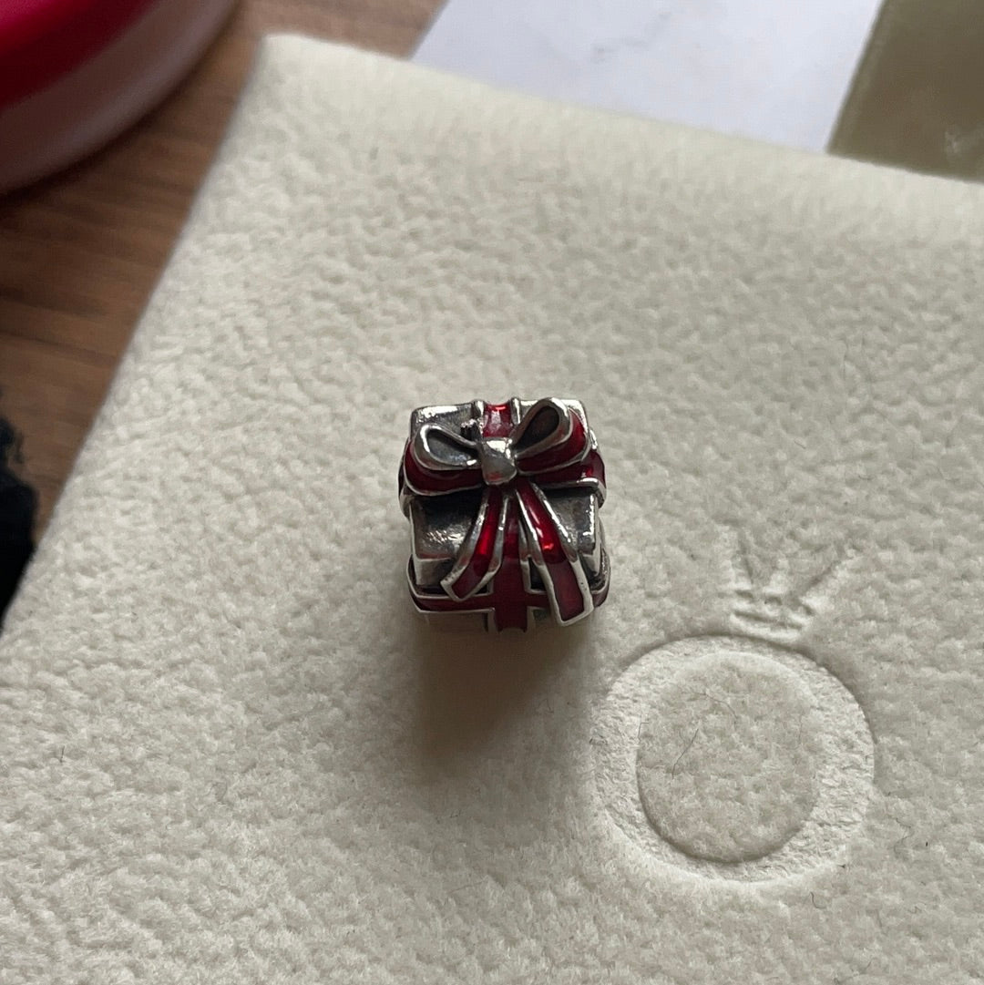 Genuine Pandora Red Enamel Ribbon Bow Present Charm Christmas Birthday