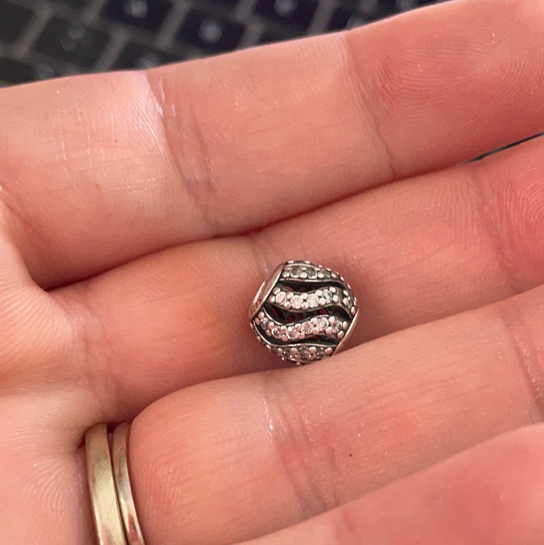 Genuine Pandora Swirl Pave Charm Openwork Ball Clear