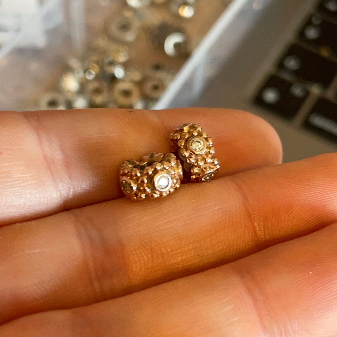 Genuine Pandora Her Majesty's Rose Gold Clear Stone Spacer x2 CZ Pave RARE