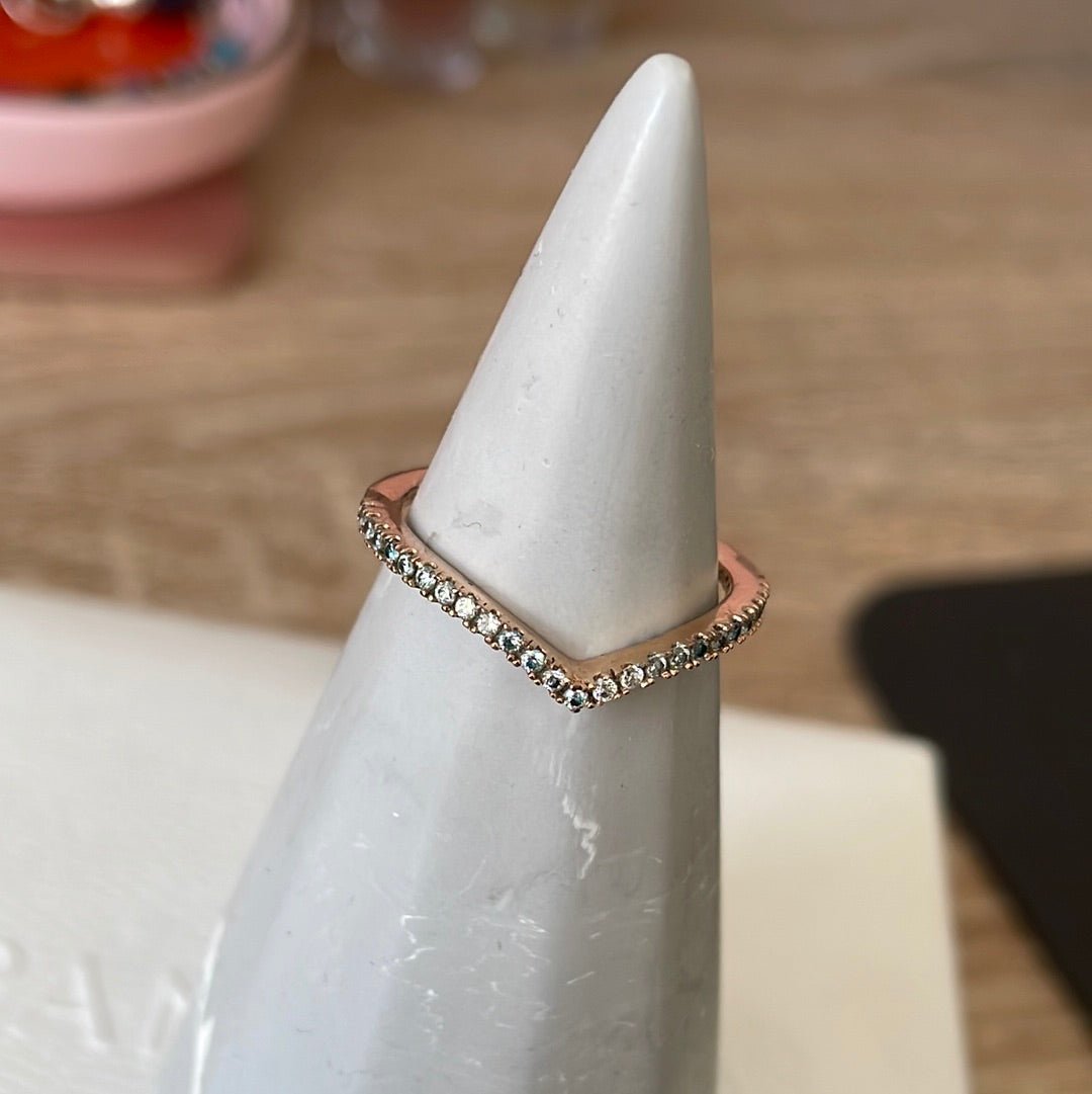 Genuine Pandora Rose Gold Pave Sparkling Wishbone Ring..