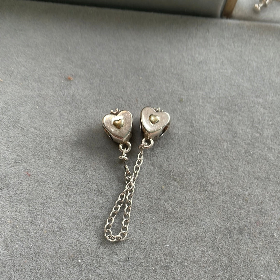 Genuine Pandora Two Tone Safety Chain Heart Design With Crown