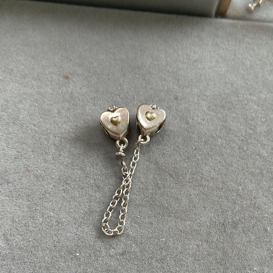 Genuine Pandora Two Tone Safety Chain Heart Design With Crown