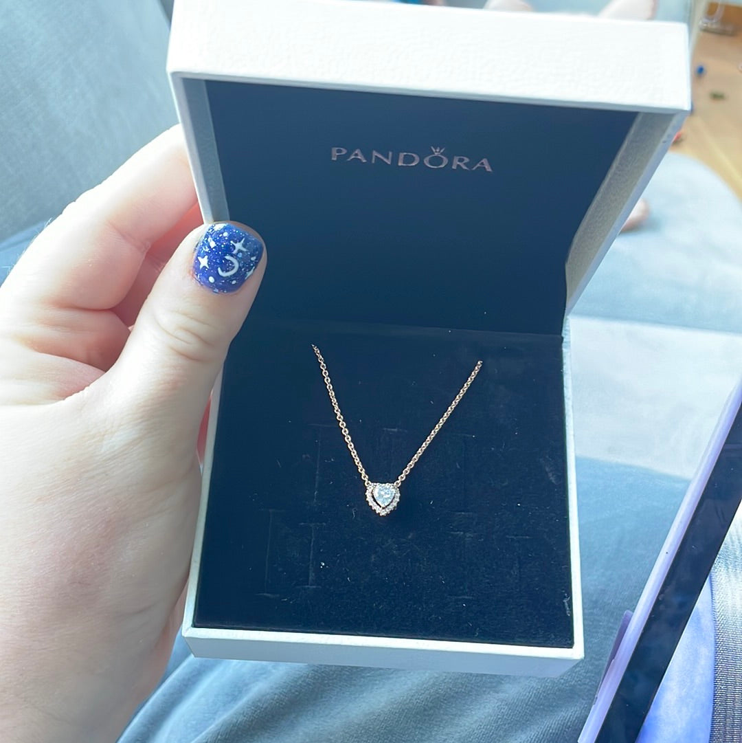 Genuine Pandora Rose Gold Pave CZ Heart Necklace