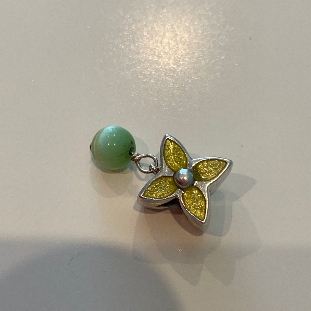 Unbranded Enamel Green Flower Dangle Charm Silver