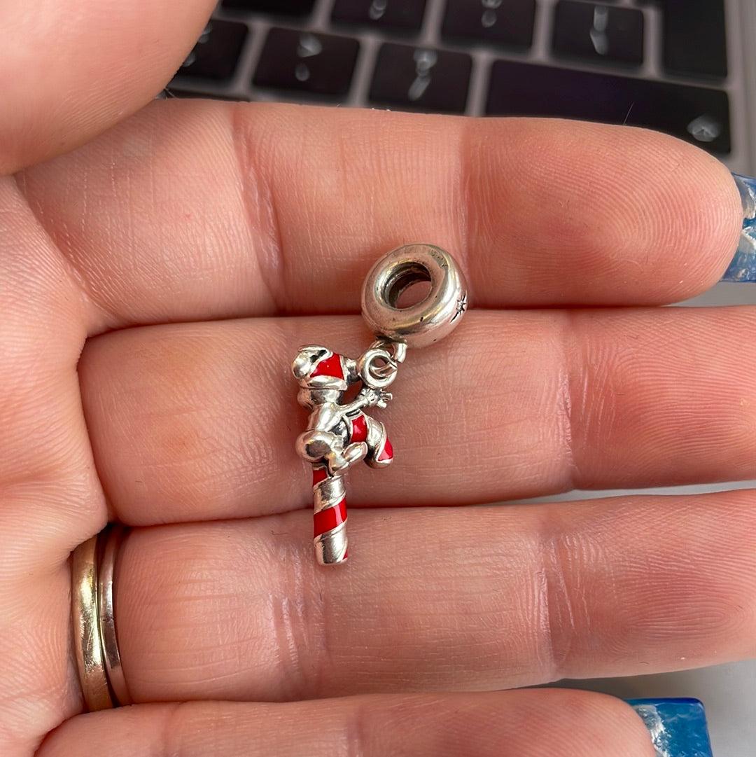 Genuine Pandora Disney Enamel Christmas Candy Cane Mickey Mouse Charm Dangle