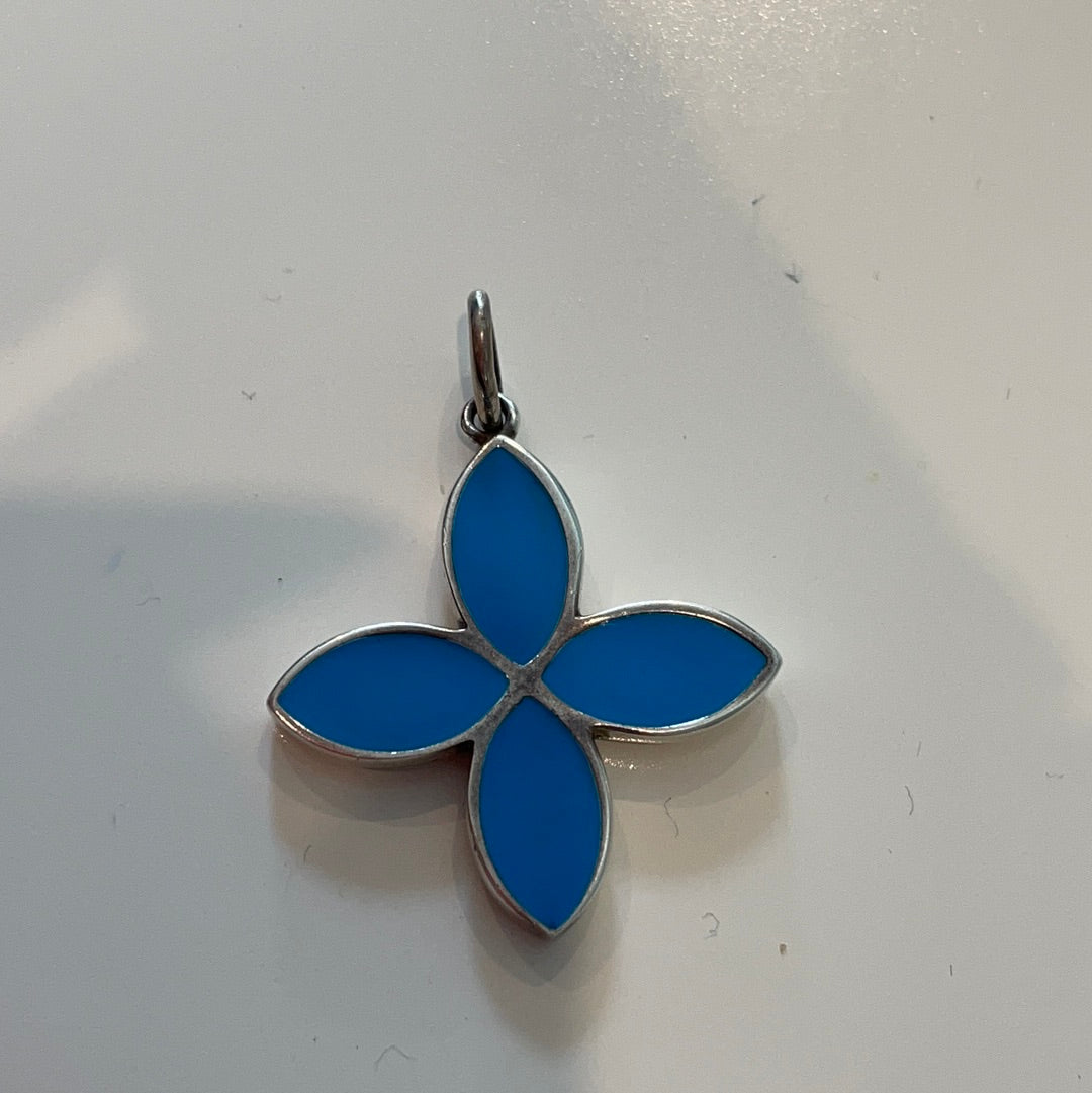 Genuine Pandora Blue Enamel Flower Dangle Pendant RARE Large 1 inch