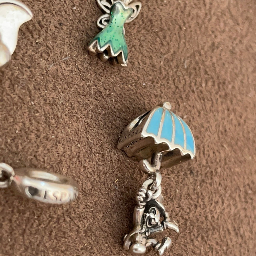 Genuine Pandora Disney Jiminy Cricket With Blue Enamel Umbrella Charm