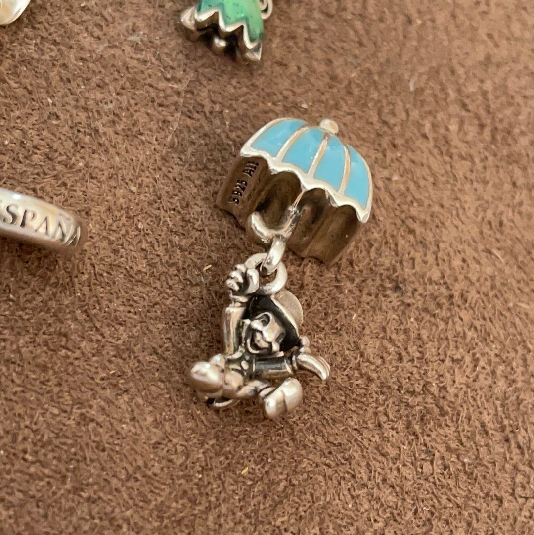 Genuine Pandora Disney Jiminy Cricket With Blue Enamel Umbrella Charm