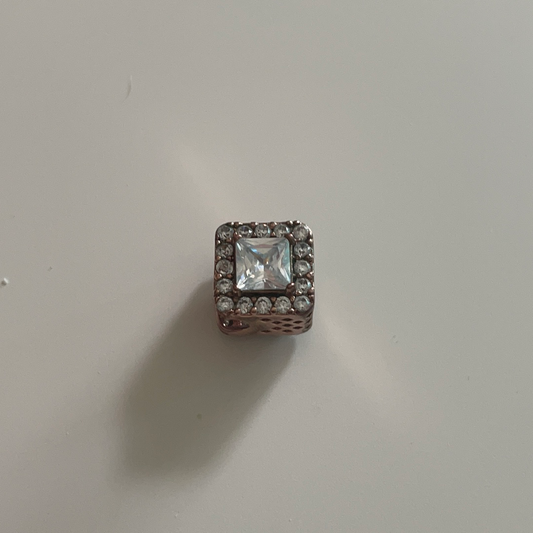 Genuine Pandora Rose Gold Halo Square Sparkle Pave Diamond Charm