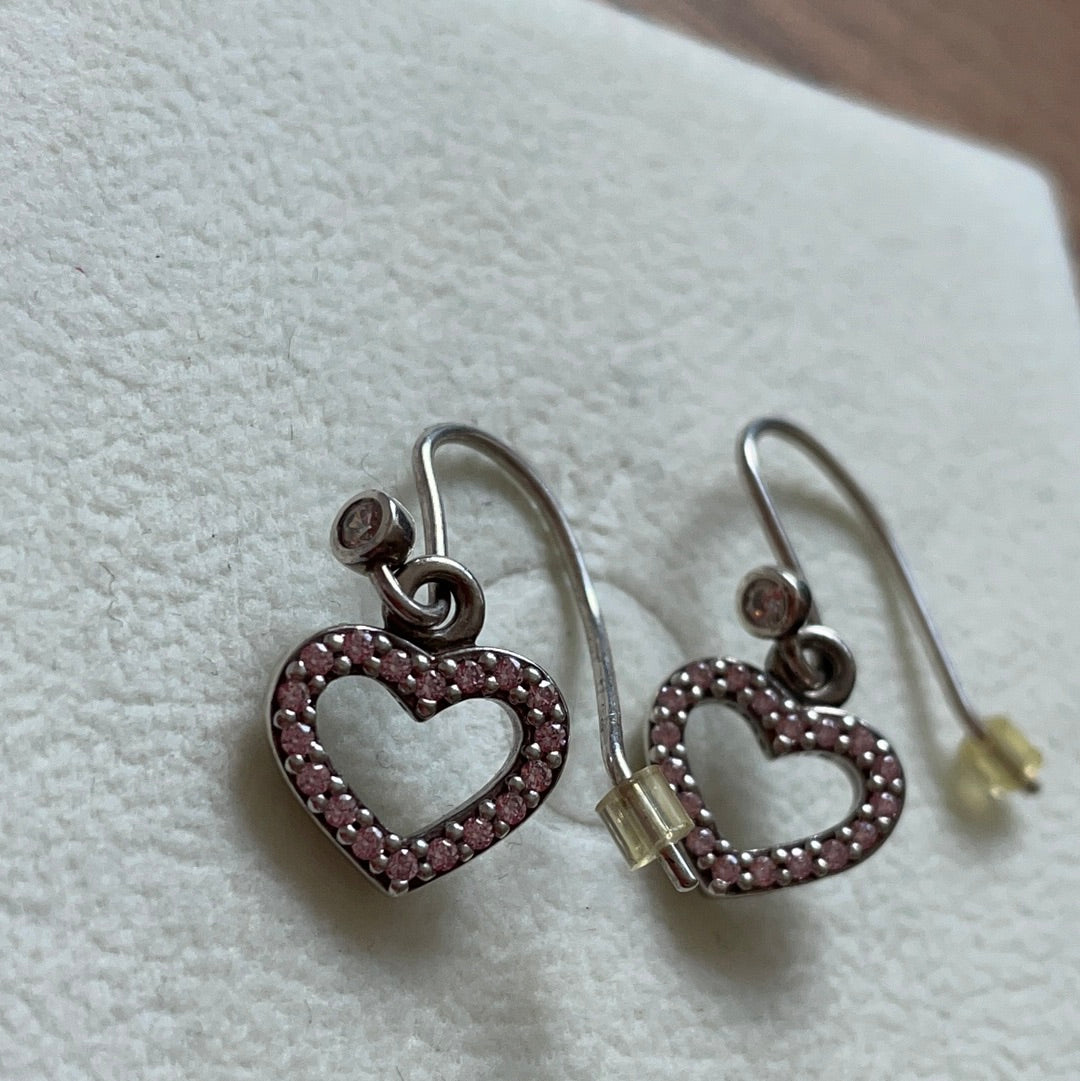 Genuine Pandora Light Pink Pave Heart Rare Dangle Compose Earrings