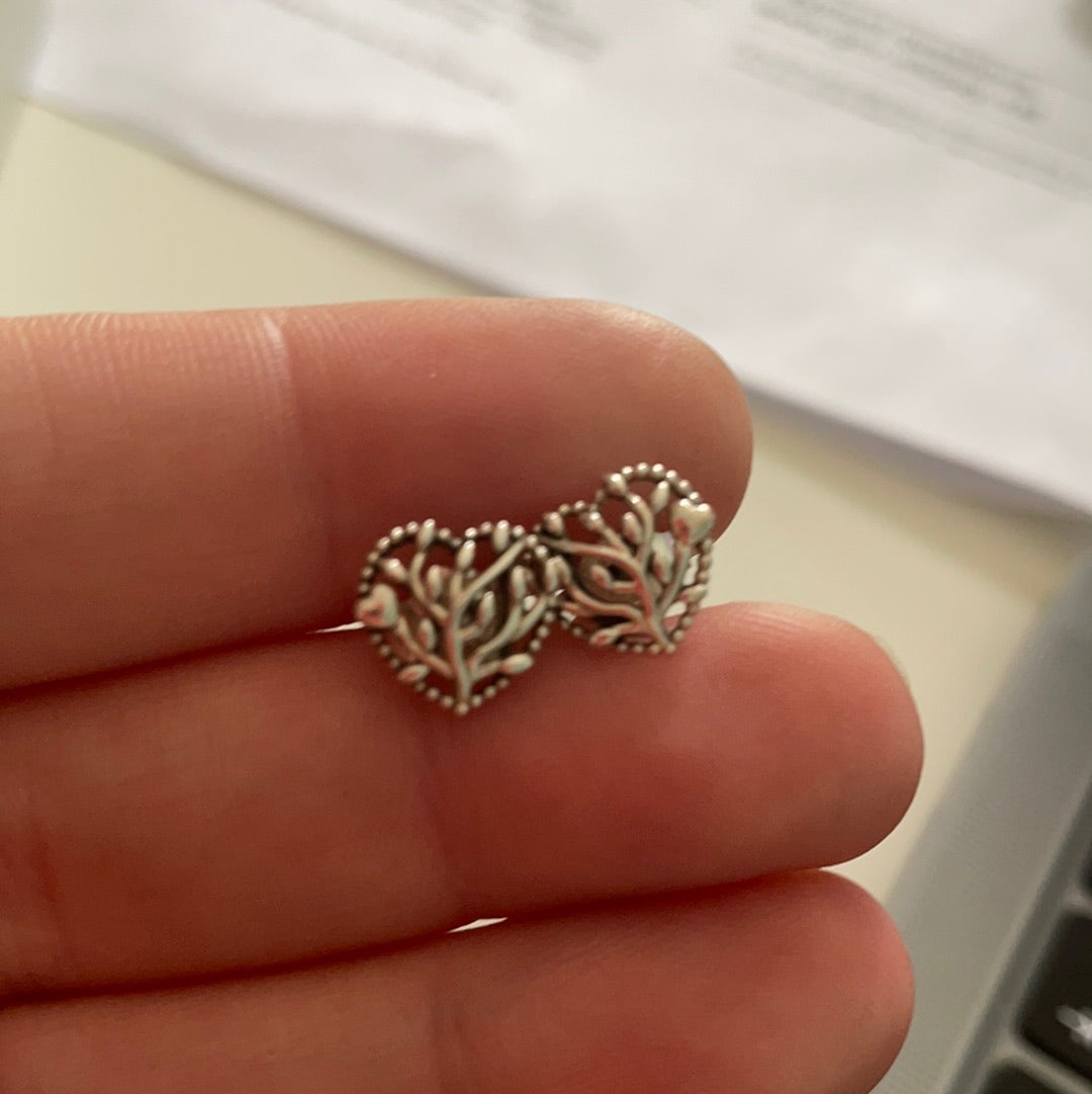 Genuine Pandora Silver Family Tree Heart Shaped Earrings Studs