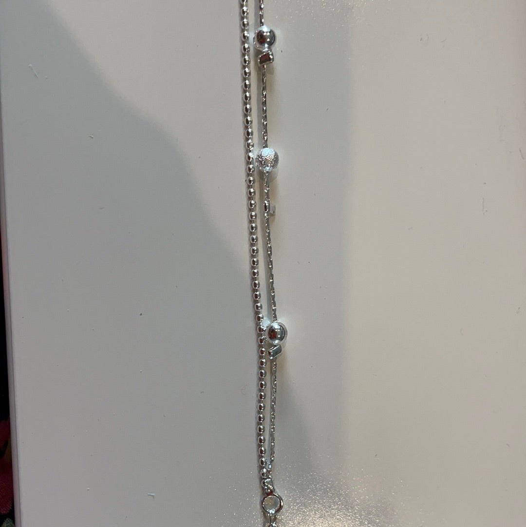 Brand New Sterling Silver Beaded and Adjustable Double Strand Bracelet OR Anklet LARGE