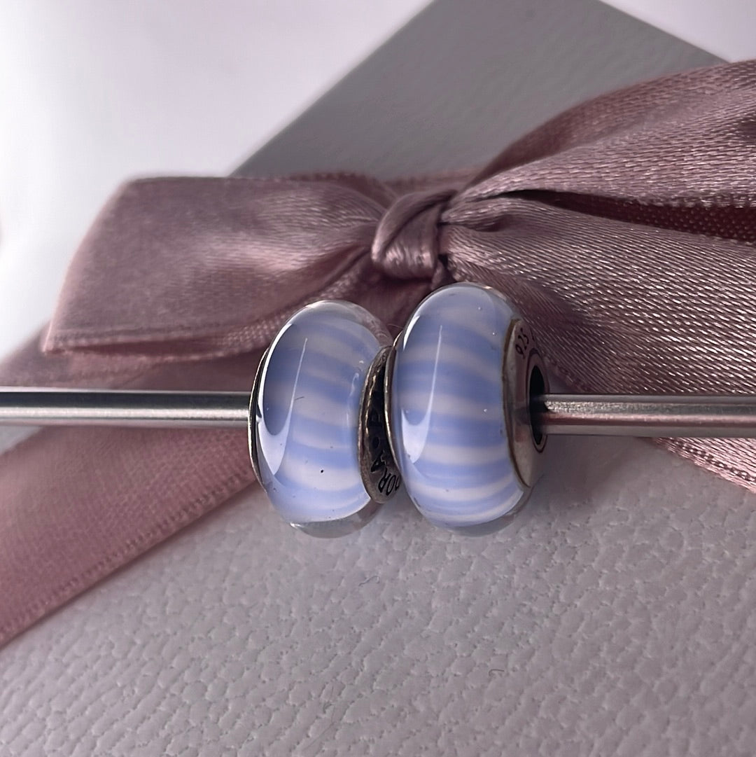 Genuine Pandora Baby Blue Candy Stripe Mirano Glass Charm